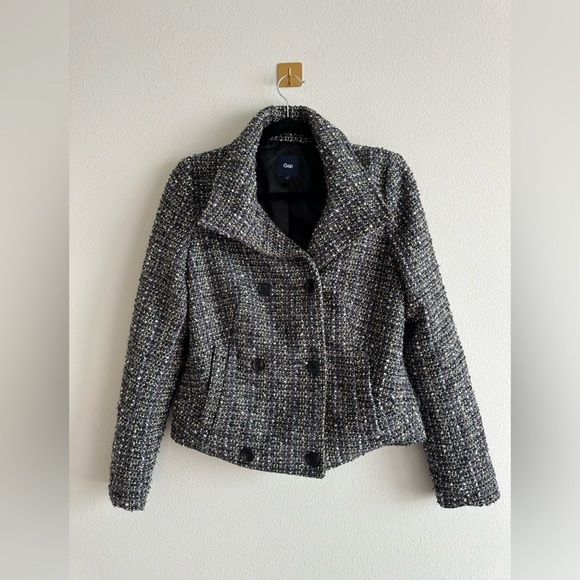 GAP Jackets & Blazers - GAP Black and Gray Tweed Pea Coat Size S